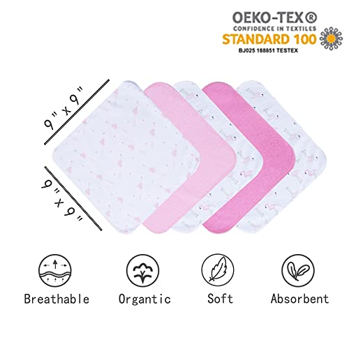 Image of Viviland Baby Towels and Washcloths, Soft Absorbent Baby Girl Bath Towel Set, Flamingos Hooded Towels with 5 Infant Washcloths (6 Pieces)