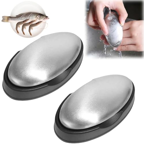 Jabón de Acero Inoxidable,2pcs Jabón Pastilla Quita Olores,Jabón de Metal,Jabón Elimina los Olores,Barra de Jabón de Acero Inoxidable,para Eliminar Pescado Ajo Olores Fuertes de Las Manos