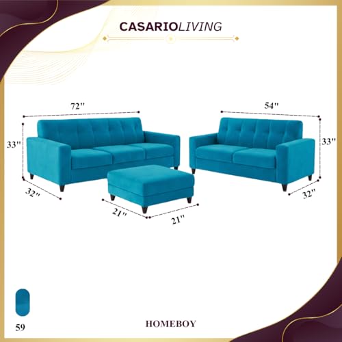 Image of Homeboy Luxe Velvet-Suede Fabric 3 + 2 Seater with Ottoman Sofa Set | Comfortable & Spacious Seating for Upto 6 Person | Modern Sofa Set for Living Room - Aqua Blue
