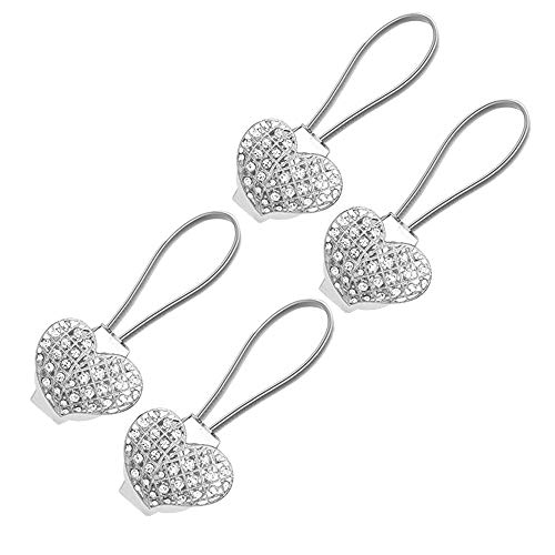 Sycle Circle - Juego de 4 alzapaños magnéticos para cortinas, decoración de cristal para dormitorio, sala de estar, oficina (corazón plateado)