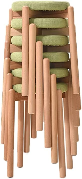 Minimalist Fashion Creative 6 Pack Solid Wood Round Stool Home Dining Stool Small Stool Makeup Stool Bench Dining Table Stool for Dining/Home Casual/6 Pack Wood Color a