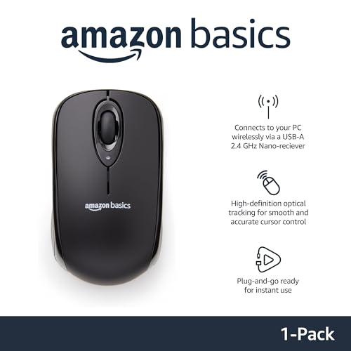 Amazon Basics 2.4 GHz Wireless Optical Computer Mouse with USB Nano Receiver, Portable, No Wires, Smooth Tracking, Multi-Device Compatibility, Black (Pack of 2) view 2
