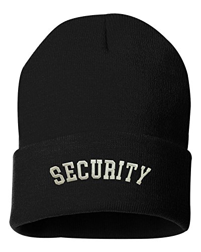 Go All Out One Size Black Cuffed Security Embroidered Cuffed Knit Beanie Cap