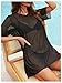 SweatyRocks Women's Sheer Mesh Short Sleeve Cover Ups Round Neck Summer Loose Beachwear Shirt Black Medium