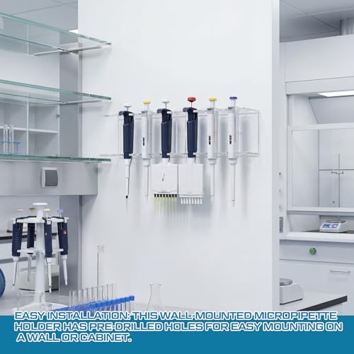 Fiwochic Wall Mounted Pipettor Hanger 6 Position Acrylic Laboratory Pipette Stand Holder Micropipette Rack for Hanging 6 Laboratory Pipettes, Pipettes Not Included, Transparent