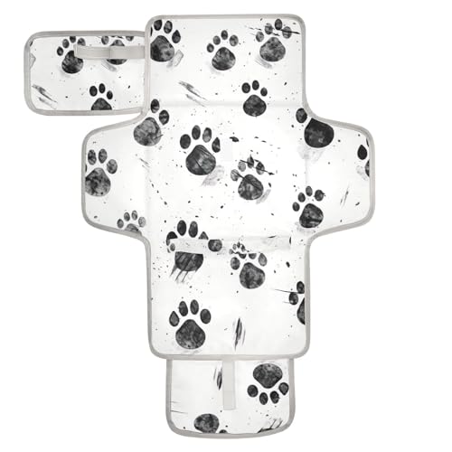 Jihqo Diaper Changing Pad Dog Paw Prints Portable Diaper Mat with Built-in Pillow Travel Changing Station for Baby with Smart Wipes Pocket