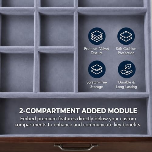 Image of La Trove Set of 4 Stackable Jewelry Organizer Trays for Drawer, Cream Grey | Stackable set of 4 velvet trays for rings, earrings, necklaces, jhumkas and bangles, ideal for drawer jewelry storage