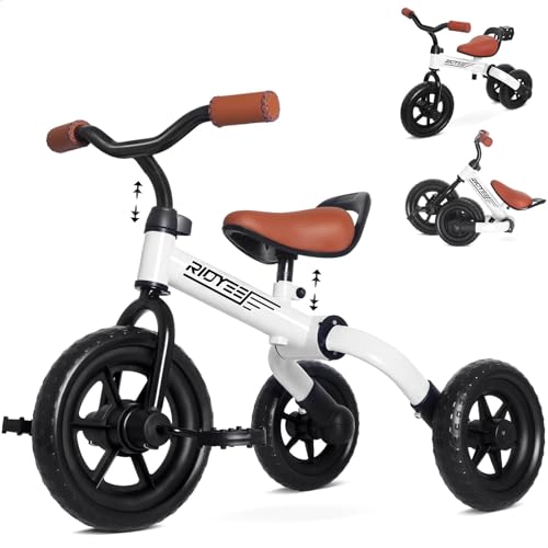 RIDYEE 3-in-1 Foldable Tricycle and Balance Bike for Toddlers 2 to 5 Years, Tricycle for 2 Years with Adjustable Handlebar and Seat, Tricycles for 3-5 Years with DIY Plate, White