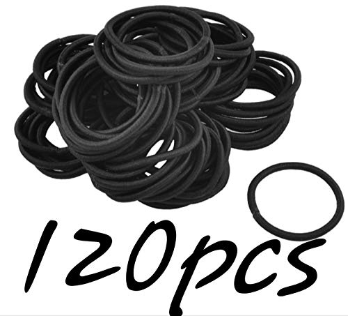 Black Elastic Hair Bands for Thick Curly Straight Hair Women and girls - No Metal - 120 pcs