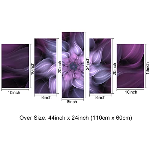 Purple Print Wall Art 5 Panel Flower Oil Painting Canvas Stretched Framed Giclee Home Decoration Living Room Bedroom Hanging Decor Bathroom Picture Red Bright Burgundy Color #TOP5