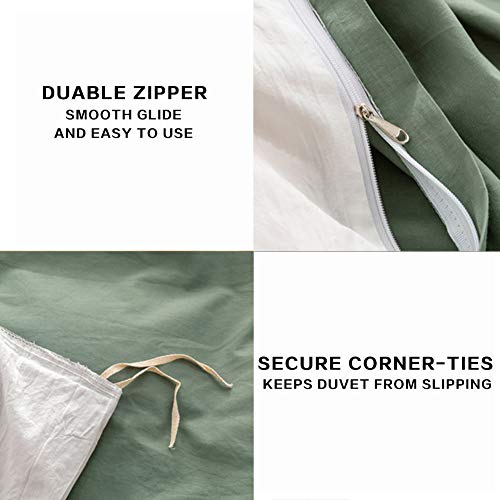 Ecocott Sage Green Duvet Cover Queen Size, 100% Washed Cotton 1 Duvet Cover With Zipper And 2 Pillowcases, Ultra Soft And Easy Care Breathable Cozy Bedding Set(Sage Green,Queen) #TOP4