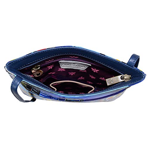 Anuschka Women's Hand Painted Slim Crossbody With Front Zip - City Lights #TOP2