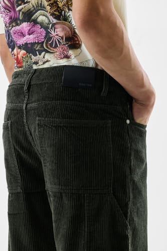 Image of SNITCH Men Cargo Pants | Relaxed Fit with Textured Corduroy Design | 100% Cotton Fabric & Button Closure for Casual Wear, College Wear & Streetwear
