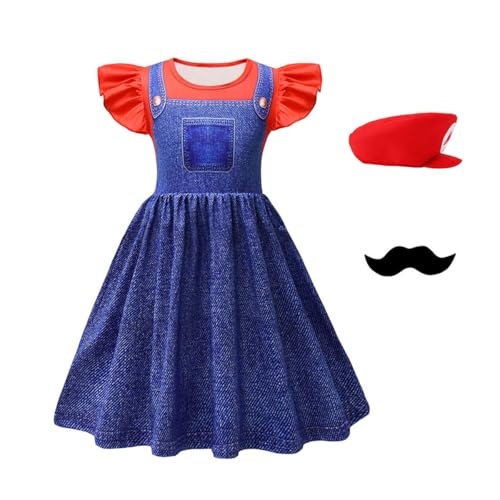 Letushy Girls Costume Dress Toddler with Mustache Hat Halloween Costumes Girl Holiday Cosplay Outfits 3-4t Kids Party Dress Up Daily Cute Clohes Halloween Birthday Gifts 3t 4t Red