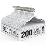 Our Modern Space 200 Pack Velvet Hanger for Shirt Pants Dresses Skirts Suits Jackets - Slim Space Saving Design - Standard Coat Hanger - Sturdy & Durable Design with Shoulder Grooves Hook