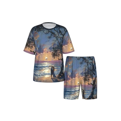 Pyjama homme imprimé plage romantique ensemble fluide décontracté