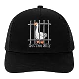 Embroidered Got Too Silly 3D Design Funny Goose Pun Humor Trucker Hat for Animal Lovers Funny Silly Goose Club Mesh Back Golfing Hat Black