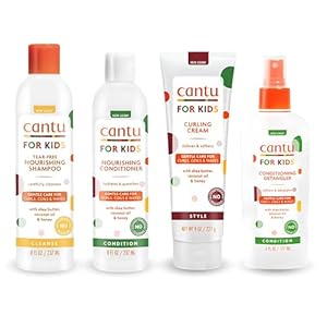 Cantu Care For Kids – Champú + acondicionador + desenredante + fijador de rizos, cuidado suave para cabellos texturizados (juego de 4)