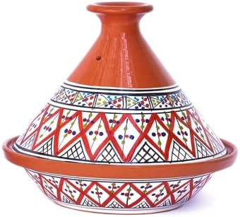 Kamsah Hand Made and Hand Painted Tagine Pot | Moroccan Ceramic Pots For Cooking and Stew Casserole Slow Cooker (Medium, Supreme Bohemian Red)