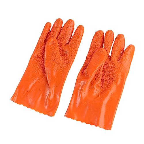 HANABASS 2Pair Non Slip Fishing Gloves Skidproof Rubber Gloves for Fish Catching and Cleaning Protection Durable Outdoor Use Orange