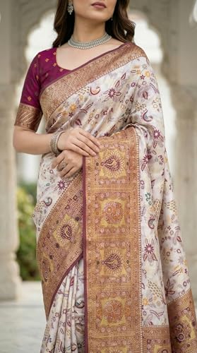 Image of C J Enterprise Women's Kanjivaram Style Soft Silk Saree Heavy Zari Woven Traditional Wedding Saree with Blouse Piece (Morpankh)