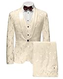 Wemaliyzd Mens Champagne Groom Suit Slim Fit 3 Piece Tuxedo for Wedding 52R