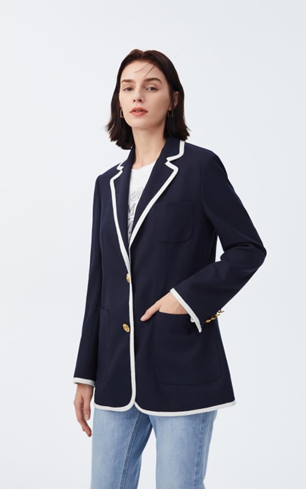 Donna Blazer con Risvolto a tacca Giacca da Abito Casual da Cerimonia con Due Bottoni