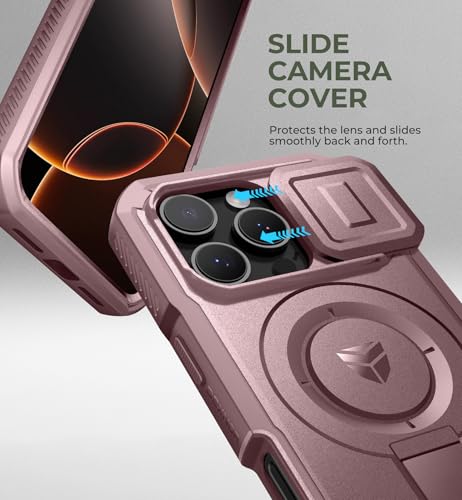 Image of Dexnor for iPhone 16 Pro Case with Slide Camera Cover&Adjustable Kickstand & Built-in Screen Protector,Compatible Wireless Charging Shockproof Cases Heavy-Duty Magnetic Protective Cover,Peony Pink
