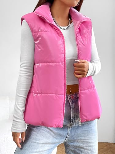 Puffer Vest Women Sleeveless Puffy Jacket Stand Collar Zipper Vests Oversized Padded Fall Winter Coat with Pockets3