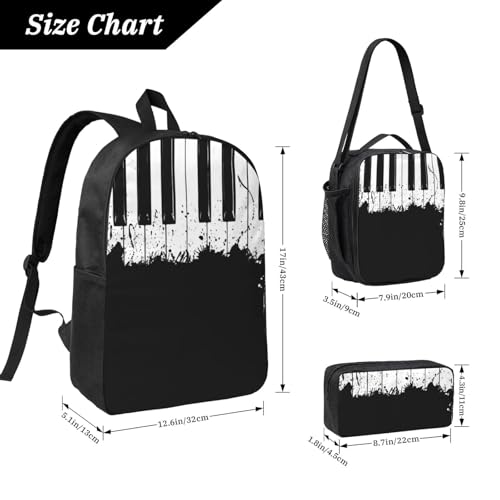 Mochila escolar de piano ligera infantil pack de 3 con bolsa de almuerzo 4