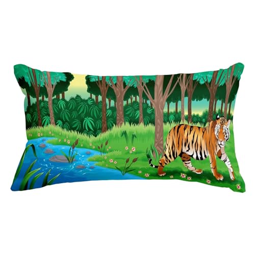 EHOMERY Rectangular Pillow Covers Silk Queen Size Zippered Patio Cushion Replacement Sectional Cute Cartoon, Standard Backrest Bright Smooth Thickened, 50x75cm