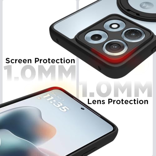 Image of RIGGEAR Shockproof Sleek Hybrid Armor 360 Rotating Magnetic Ring Stand Back Cover Case Compatible with MagSafe Accessories for Motorola Moto Edge 70 Max 5G (Clear PC + Black TPU Bumper)