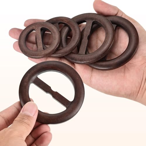 Image of uxcell 4 Pcs T-Shirt Clips, 75mm Wood Scarf Ring Clip Round Tie Circle Clip Buckle Fashion Clothes Corner Knotted Button for Women's Silk Clothing Decoration, Dark Brown