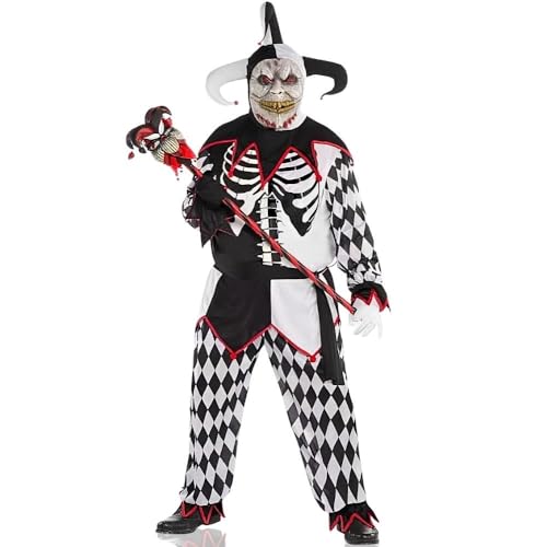 Kids Black & White Sinister Jester Costume Set - Large (12-14) 1 Set - Haunting Party Wear Perfect for Halloween and Themed Party Fun