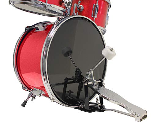 Music Alley DBJK02-BK 3-teiliges Anfänger-Drumkit für Kinder - Schwarz -inch rot