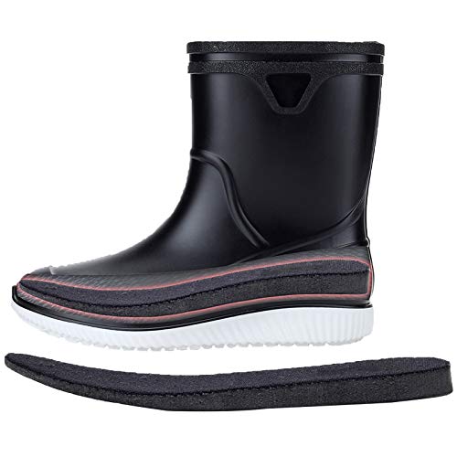 Image of ANUFER Men's Mid-Calf Snow Rain Boots Outdoor Waterproof Gardening Farm Boots with Removable Fluff Lining