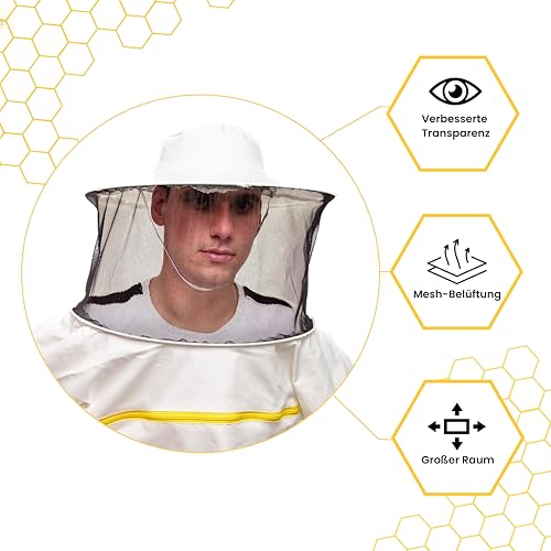BEEART Professionelle Imkerkleidung Kostüm mit rundem Hut und elastischen Ärmeln, schützt Sie vor Bienen und Insekten. Professionelles Produkt, Imkereibedarf, ausgezeichneter Schutz für Imker.