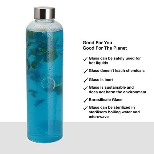 Image of SIMPARTE Borosilicate Glass Water Bottle 500ml | Leak-Proof, Freezer Safe, Wide Mouth | Stainless Steel Cap | Ideal for Office, School, Travel | Set of 1