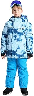 YFPICO Snowsuits Boys Ski Suit 2 Pcs Set Ski Jacket Trousers Snowsuit Kids Ski Suit Fleece Lined Hooded Thicken Waterproof Windproof Ski Snow Outdoor Snowboard Outfits Age 5-15 Years