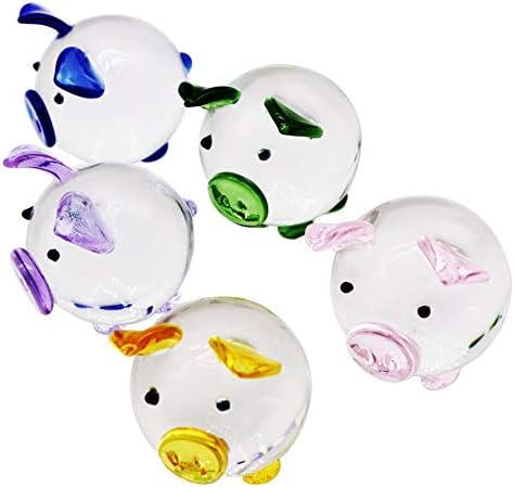Waltz&F Crystal Pig Figurine Mini Animal Collectible Statue,Size Approx1.4,5 Color/Set