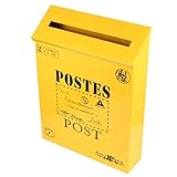 HONMEET Vintage Wandbriefkasten aus Eisenblech Rostgeschützt mit Klappe und 2 Haken Gelb 29X22X6cm...