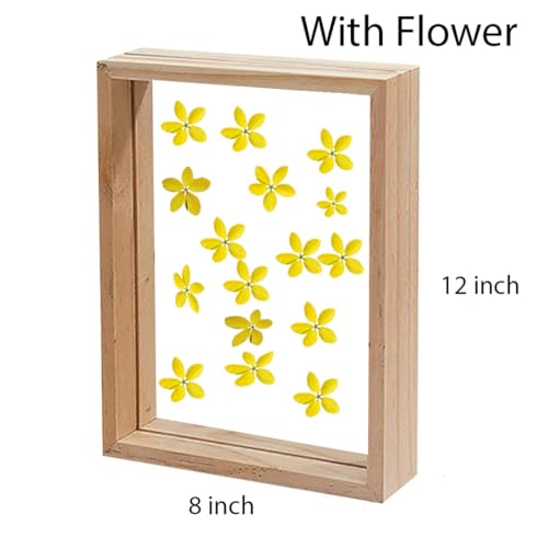 Image of Desi Rang Wooden Rectangular Frame For Wall Decor Table Top Hanging Any Green Or Dry Plant Leaf Picture Photo DIY Gift Home Decoration (Natural,Rec,8X12 Inch,With Yellow Flower)