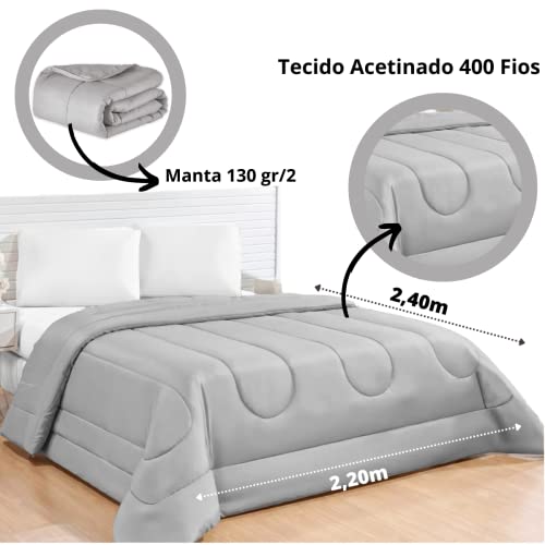Edredom Queen Micro Percal 400 Fios Dupla Face 2,40m X 2,20m Cinza
