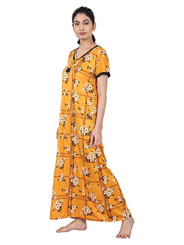 Image of Noty Women's Floral Print Nighty | Poly Cotton Brusg Fabric Nightie | Short Sleeves | V- Shaped Neck | Nightdress for Summer