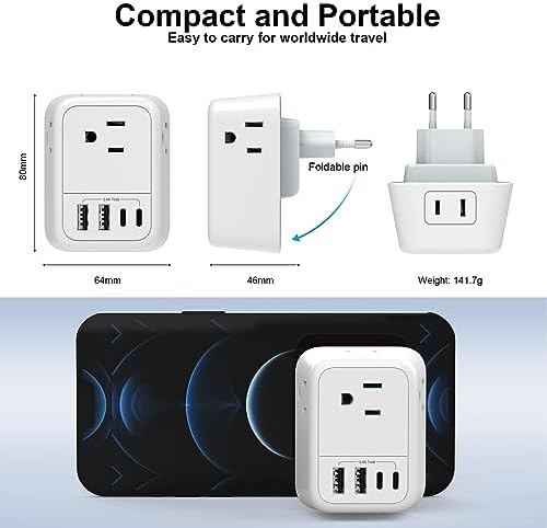 VYLEE European Travel Plug Adapter, Type C Foldable Power Adaptor - 4