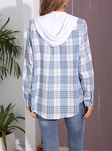 INFITTY Women's Buffalo Plaid Hoodie Long Sleeve Jacket Button Drawstring Casual Fall Shirts with Pocket4