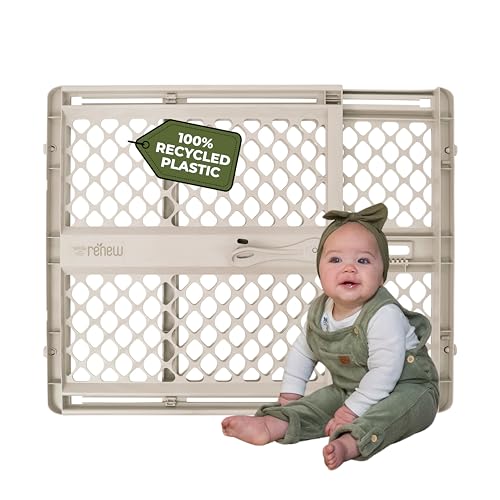 Toddleroo by North States - Renew 100% Recycled Plastic Baby Gate for Doorway; Sturdy for Indoor & Outdoor Use: Pressure Mounted, No Drill Gate; Made in USA; 26" to 42" Wide, 26" Tall; Sandstone
