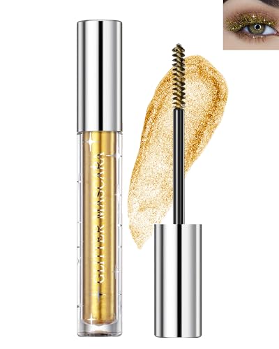 Máscara de rímel con purpurina, 1 colores, 4D, brillante, brillante, duradero, rizado, resistente al agua, duradero, resistente a los golpes, maquillaje de ojos para mujer, dorado