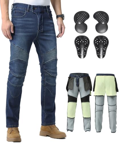 CTBQiTom Motorrad Jeans Herren mit Aramidfaser und CE-Schutz, Elastische Denim für Besser Komfort,Blau,S=32W/30L