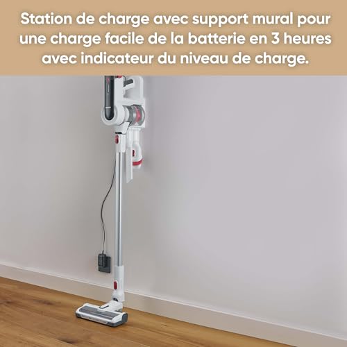 SEVERIN Aspirateur balai multifonctions 25,2V sans fil, 60 min. d'autonomie, brosse High-Speed, éclairage LED, filtre HEPA, HV7166, Blanc, 400 W